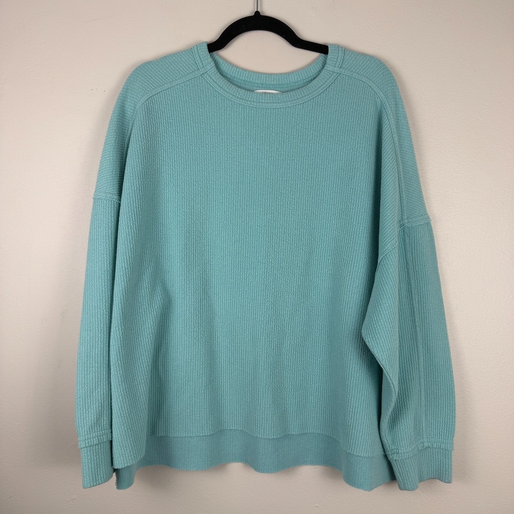Maurices Ribbed Knit Top Women's 1X Aqua Long Sleeve Crewneck Oversized Pullover